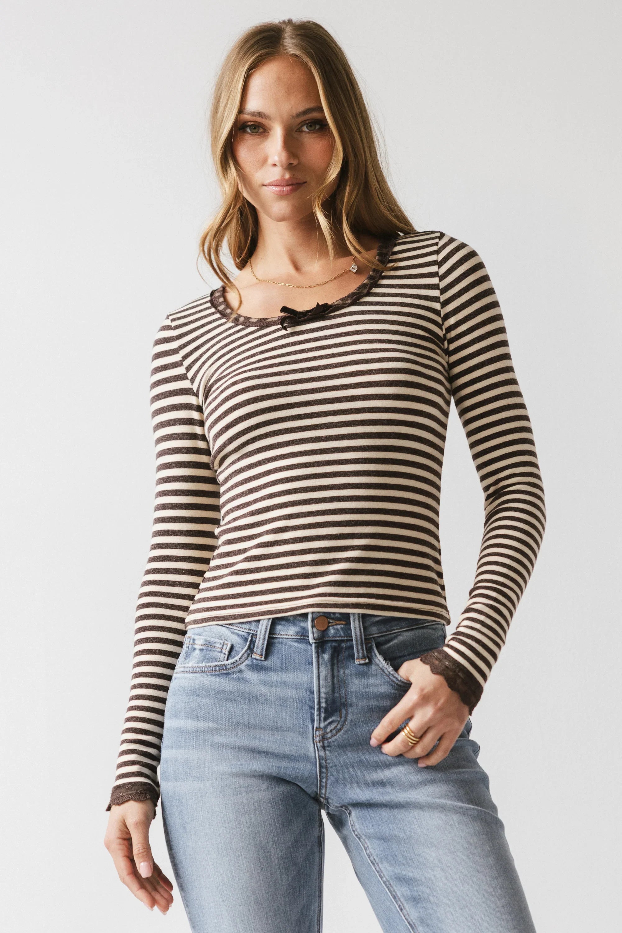 Kiya Striped Top in Brown