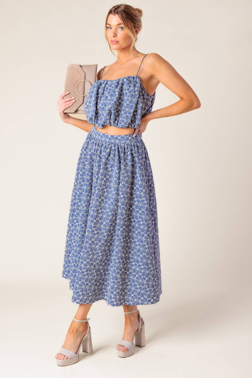 THE BEAUTY OF NOW TOP SKIRT SET CHAMBRAY