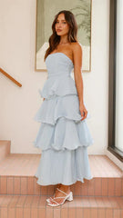 Gabby Maxi Dress Pale Blue Strapless Tiered Dress