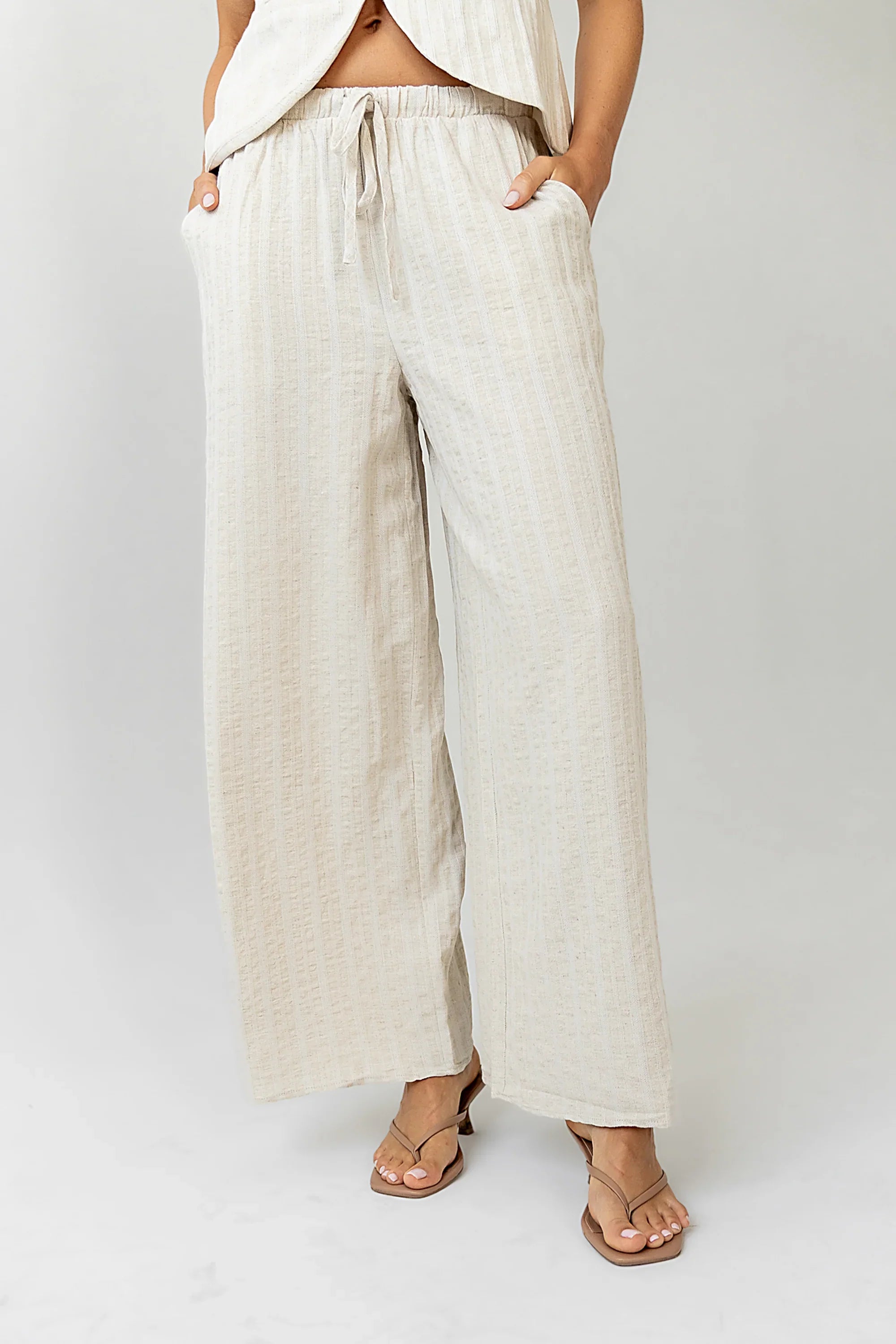 Lucy Striped Baggy Pants in Natural