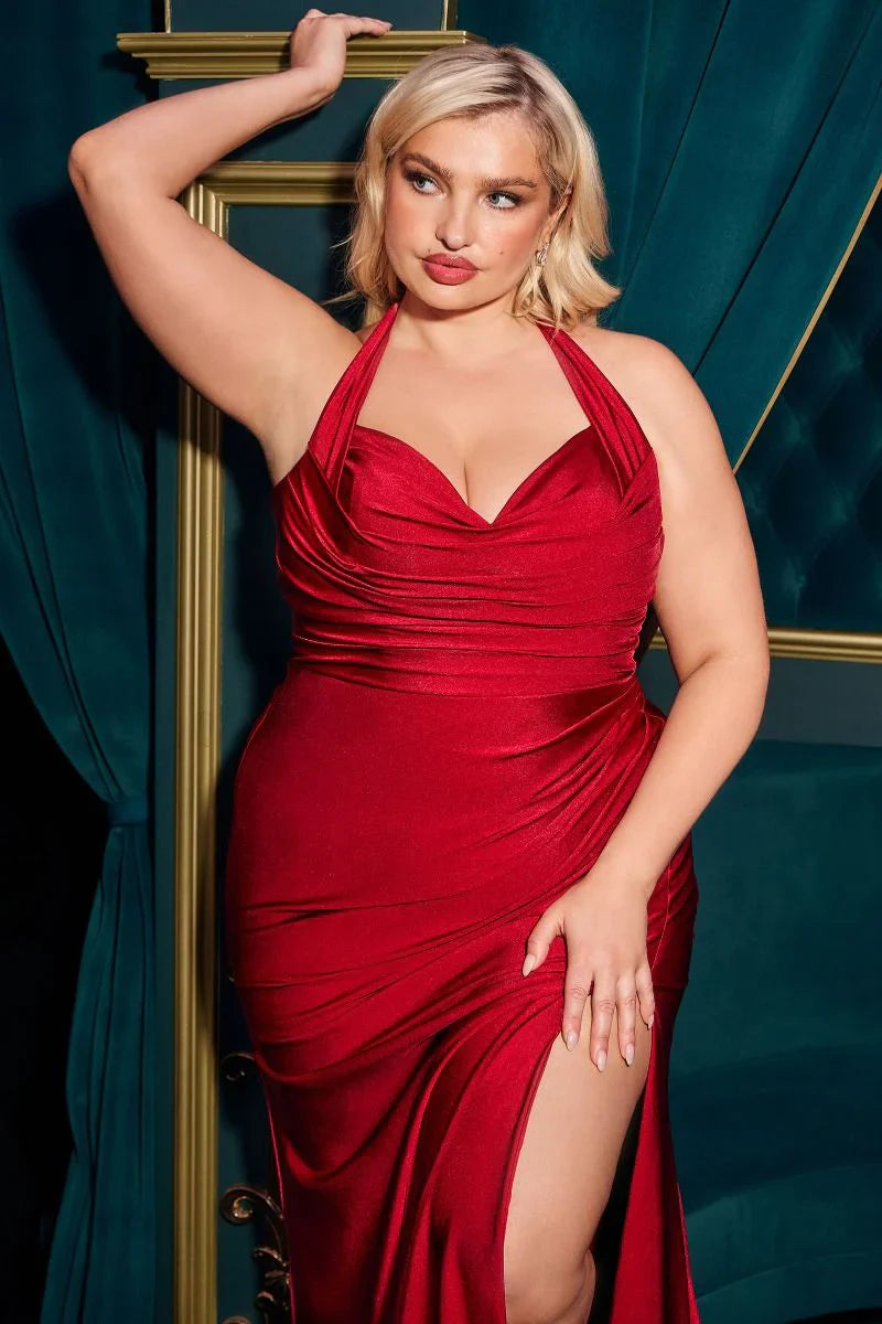 Autumn Gown Stretch Spandex Satin Halter Fitted Dress