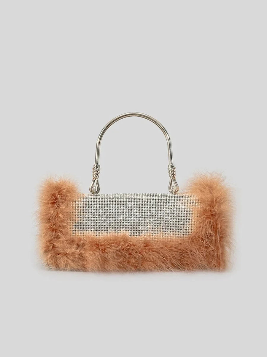 Womens Furry Rhionestones Evening Clutch Bags