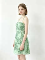 Halter Green Leaf Sequin Mini Bodycon Dress