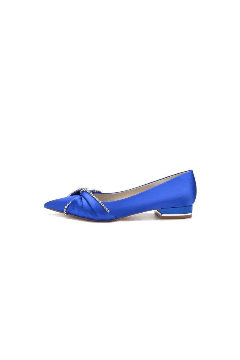 Beading Pointed Toe Satin Kitten Heels