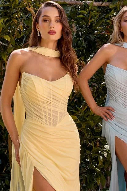Callista Gown Strapless Chiffon Fitted Draped Dress With Scarf