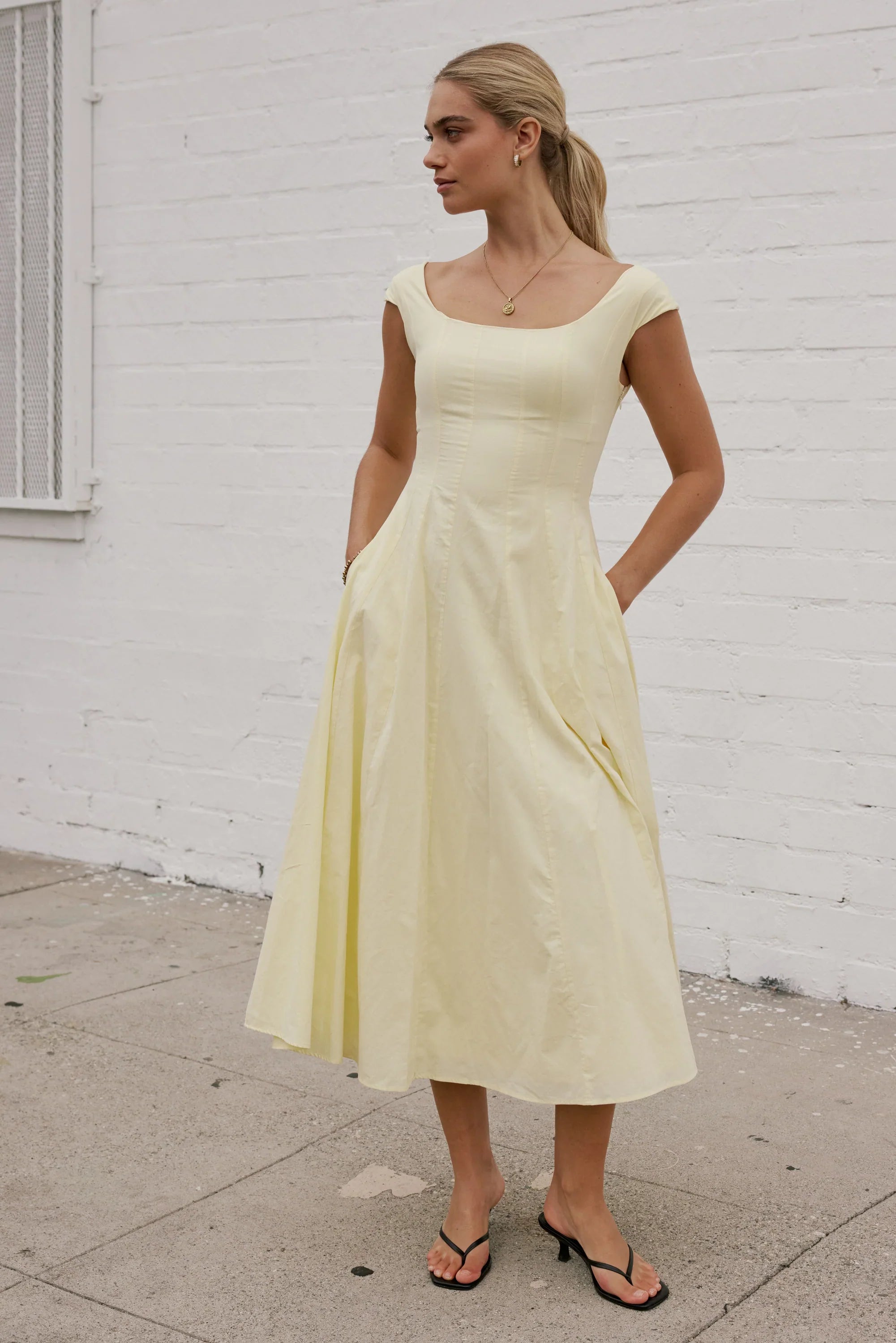 Colin Midi Dress in Butter Yellow