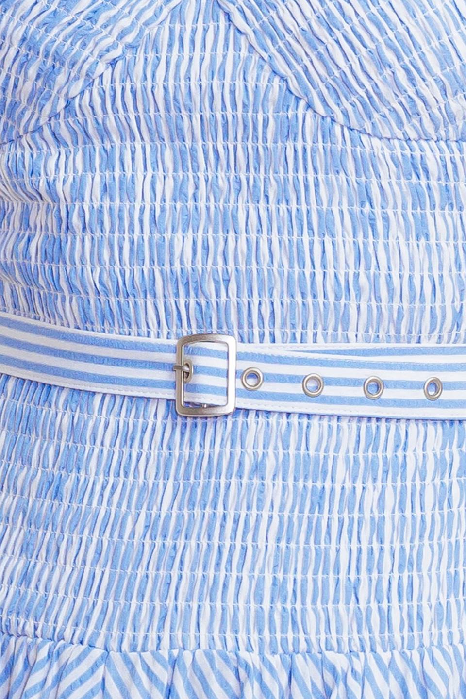JOURNI STRIPED MIDI DRESS BLUE WHITE