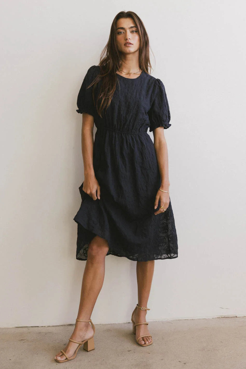 Cecy Embroidered Midi Dress in Navy FINAL SALE
