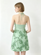 Halter Green Leaf Sequin Mini Bodycon Dress