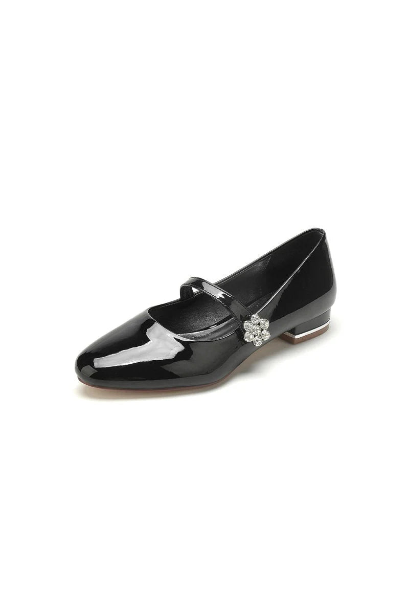 Pointed Toe Patent Leather Beaded Low Heels