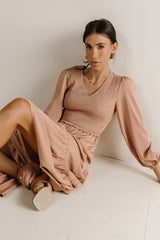 Smocked Tiered Midi Dress in Pink FINAL SALE