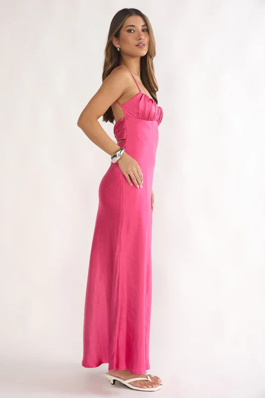Paula Maxi Dress Fuchsia Pink Satin Slip Dress