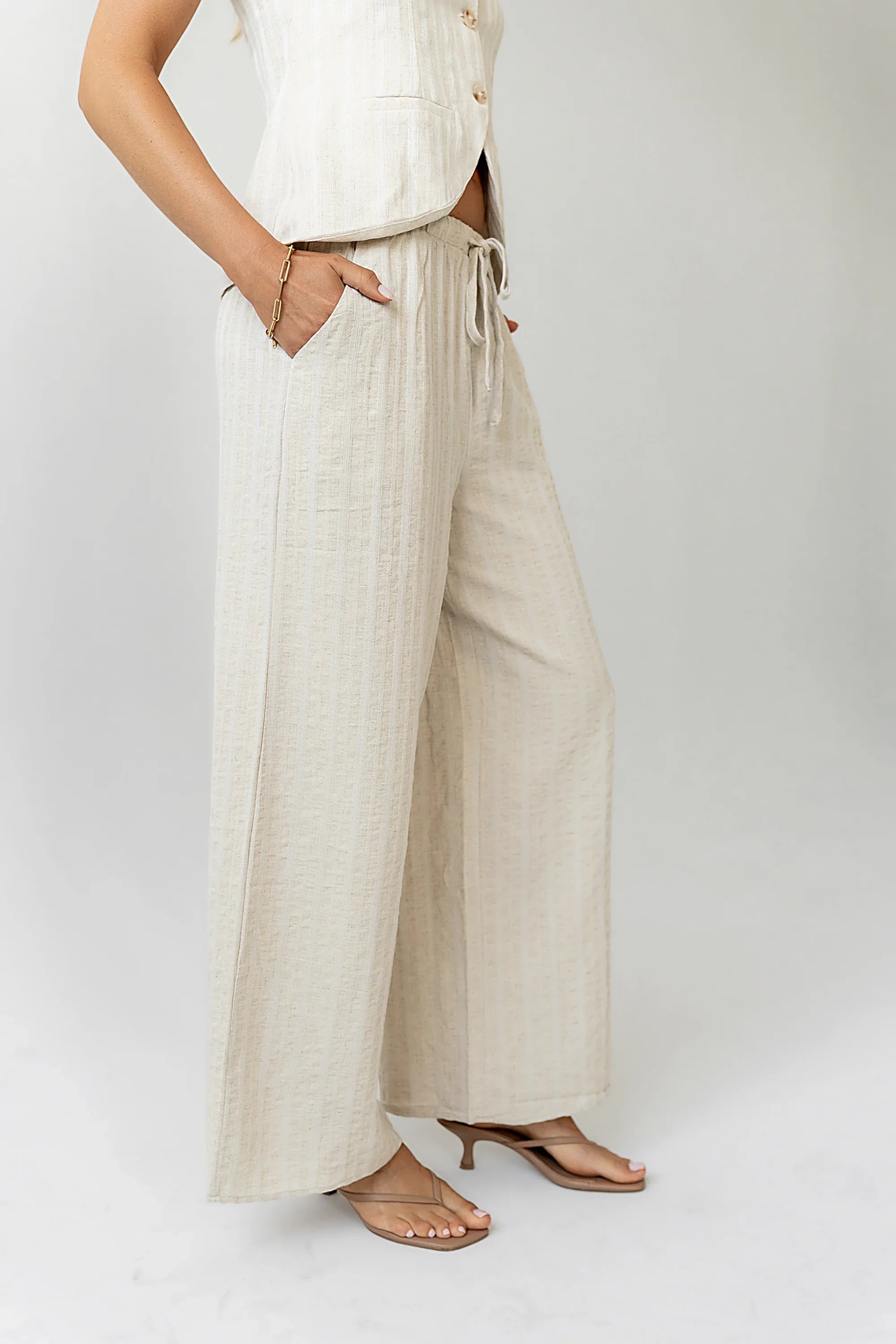 Lucy Striped Baggy Pants in Natural