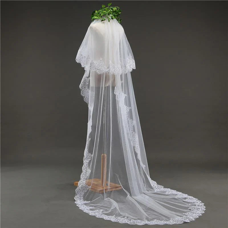 Two Tier Tulle Lace Edge Bridal Veil Wedding Veil