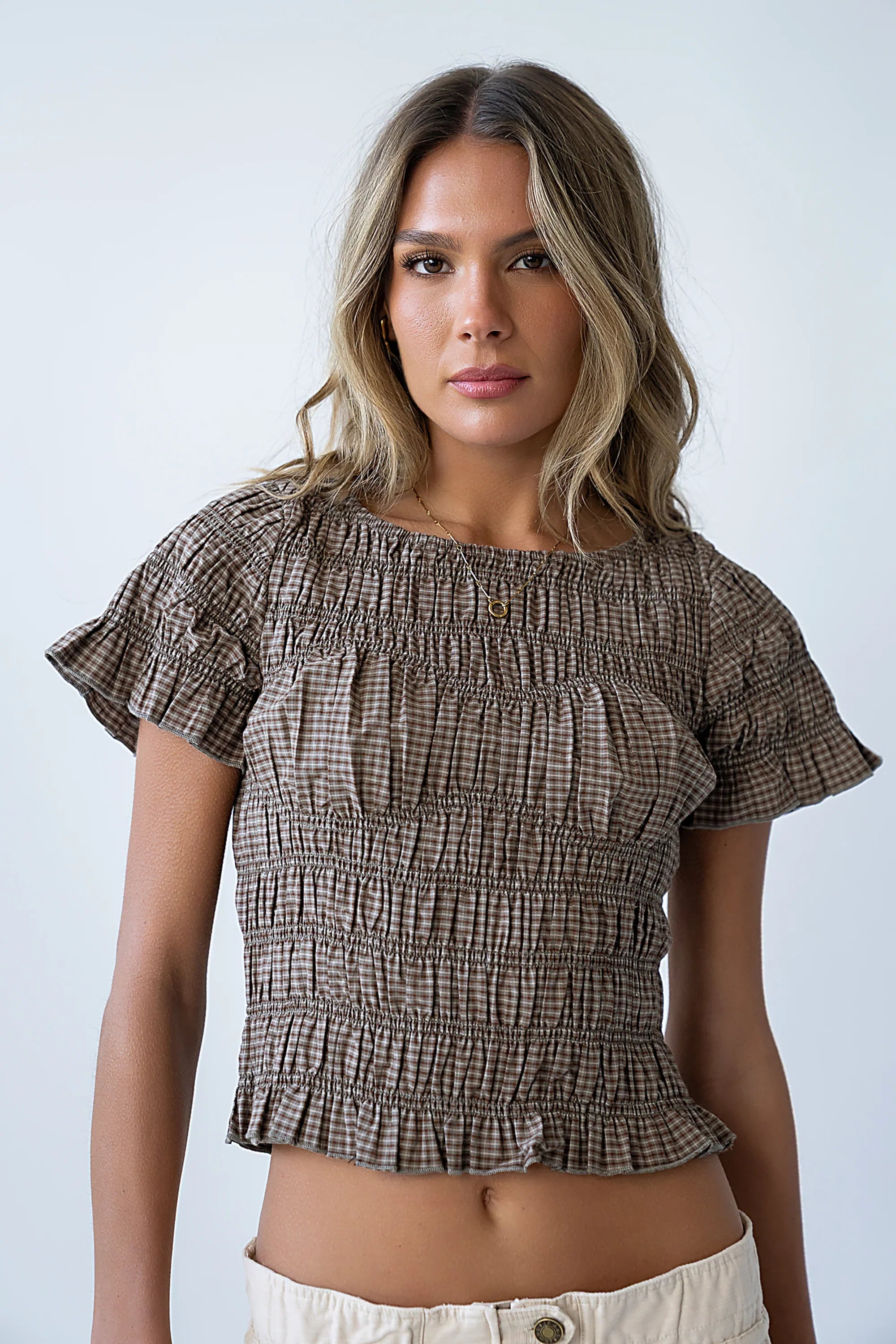 Marta Smocked Blouse in Olive