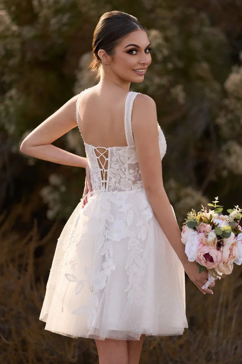 Unqiue A Line Sweetheart Sequin Short Wedding Dress with Appliques