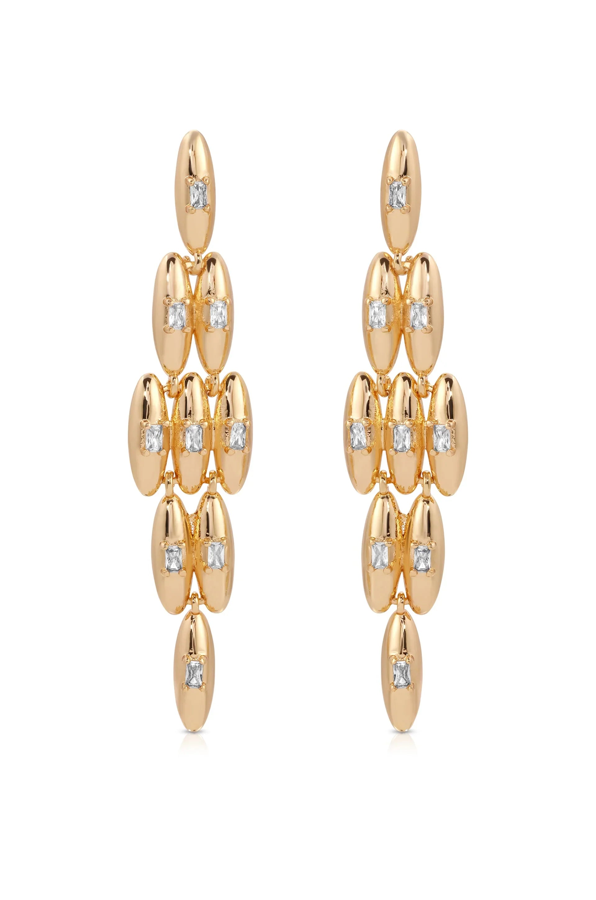Oval Dome Baguette Dangle Earrings