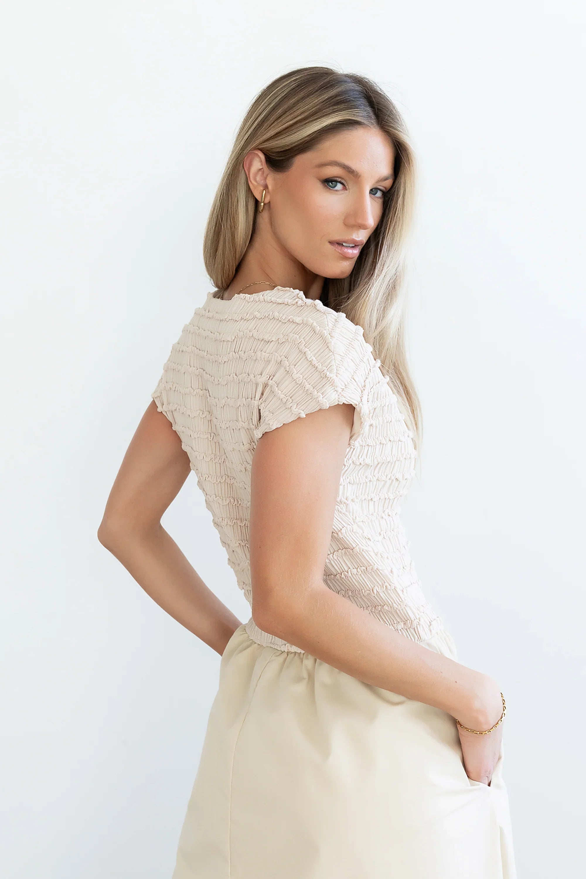 Lorie Mixed Media Maxi Dress in Natural