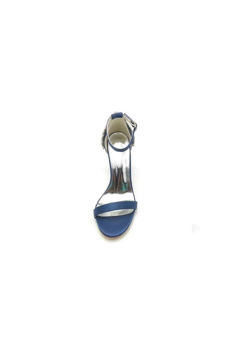 Satin Chunky Heels with Rhinestone