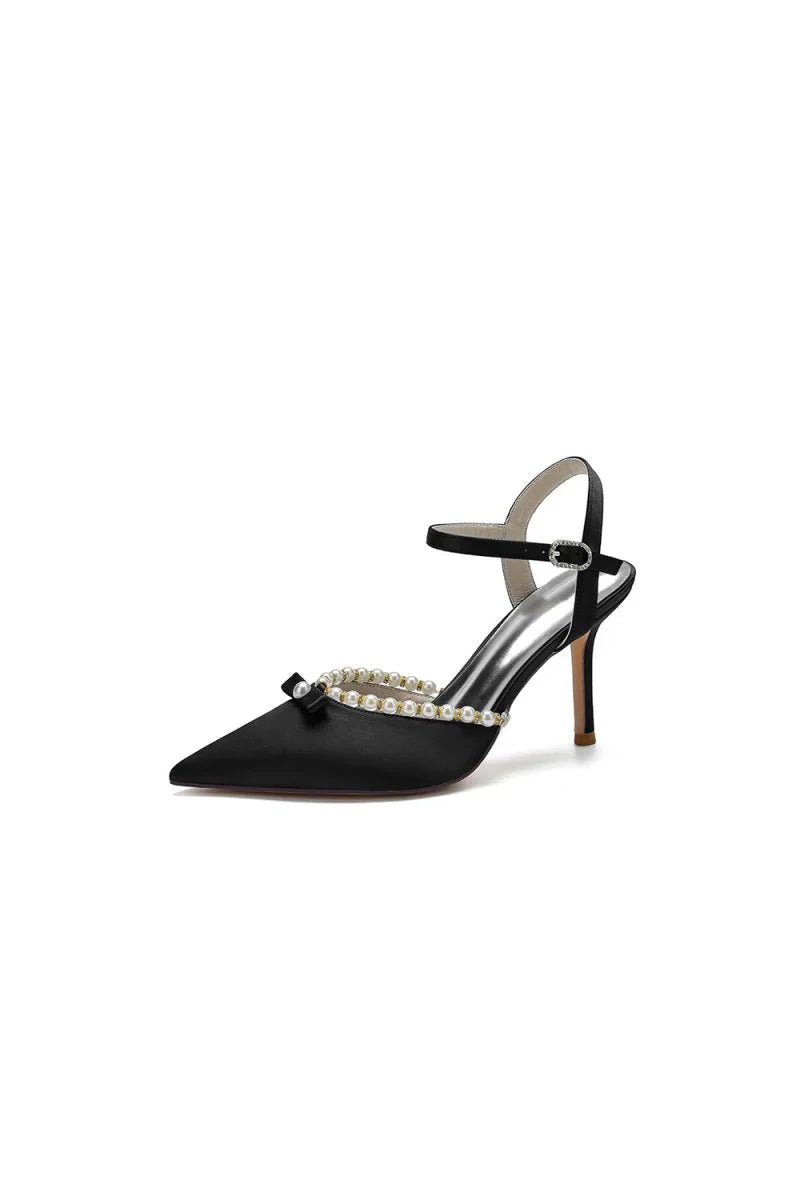 Pearl Cocktail Pointed Toe Buckle Strap Heels
