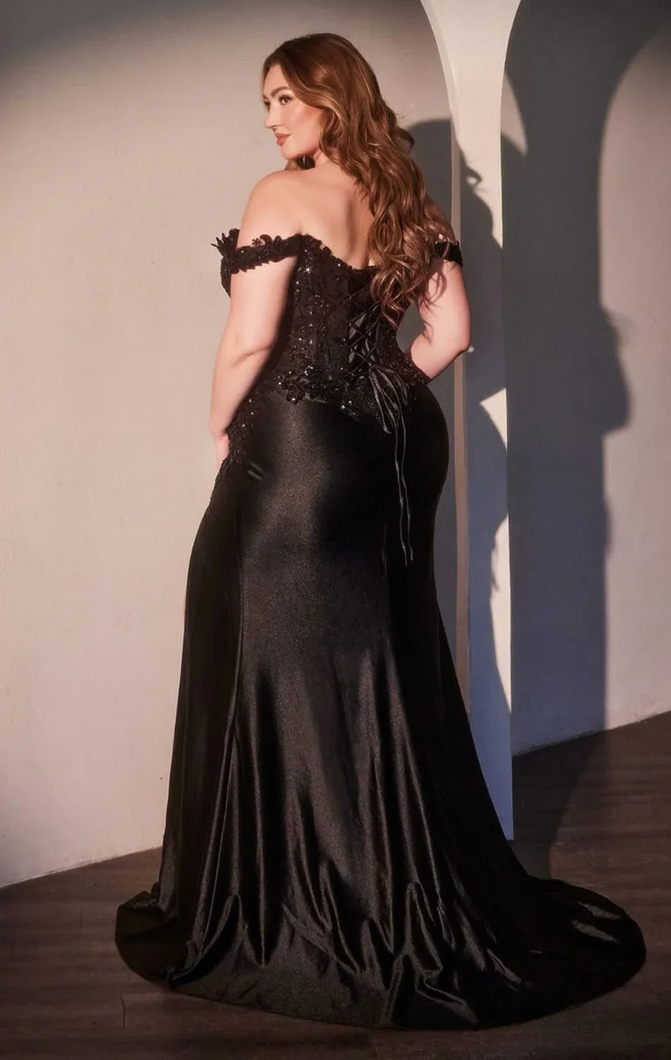 PHILIPPA GOWN OFF THE SHOULDER LACE SATIN DRESS