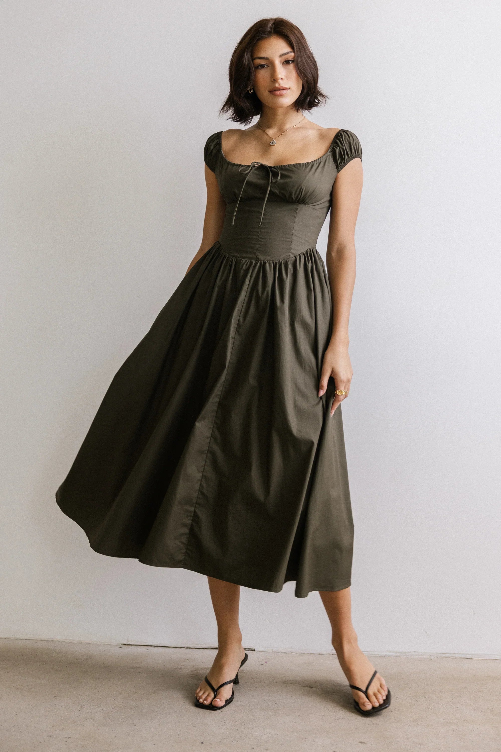 Patricia Midi Dress in Olive FINAL SALE