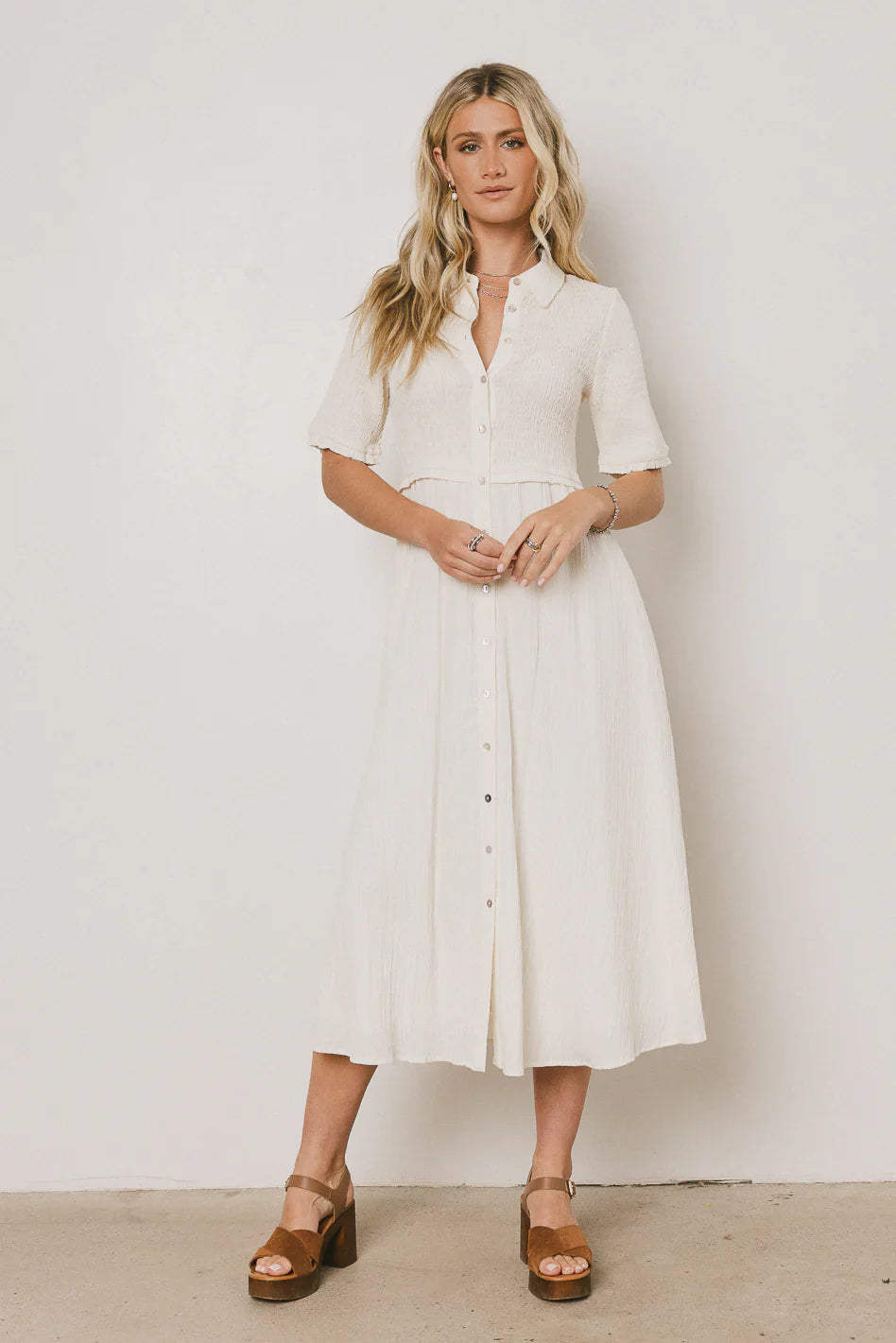 Nicole Smocked Maxi Dress in Cream FINAL SALE