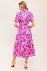 PETAL PRESS PINK PURPLE FLORAL MIDI DRESS