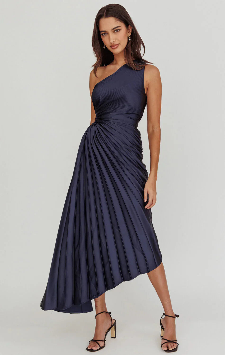 Panama Maxi Dress Navy Pleated Dress With Side Cut Out