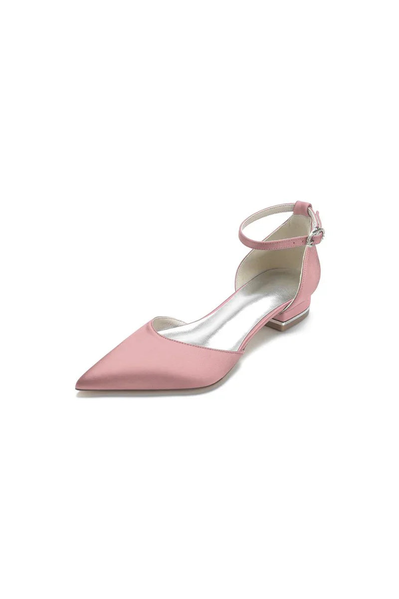 Satin Pointed Toe Ankle Strap Kitten Heels