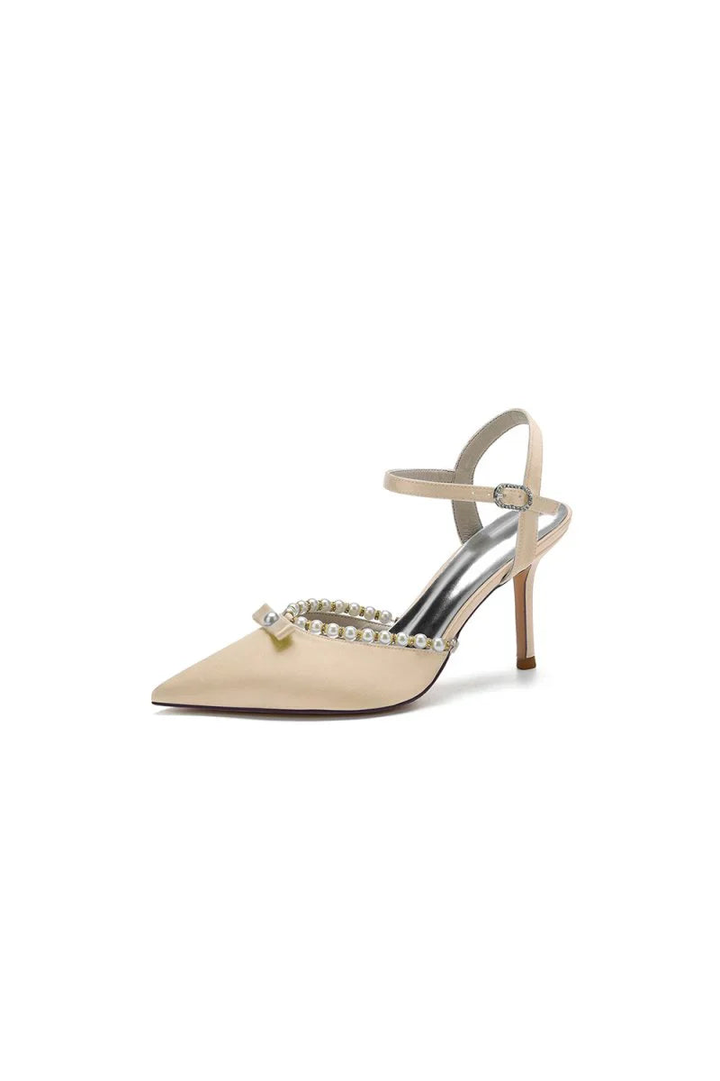 Pearl Cocktail Pointed Toe Buckle Strap Heels