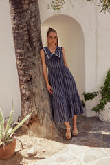 Miya Collared Midi Dress in Navy FINAL SALE