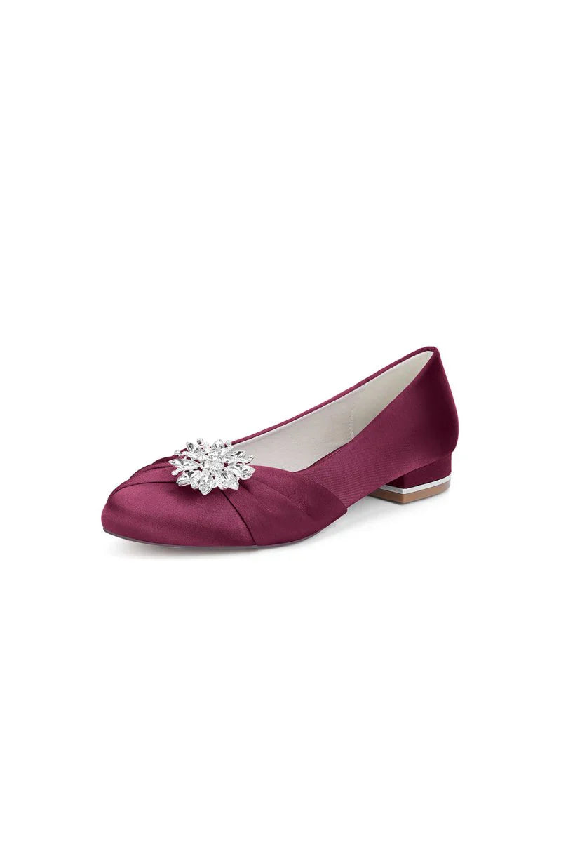 Navy Blue Flat Shoes with Crystal Flower Decoration