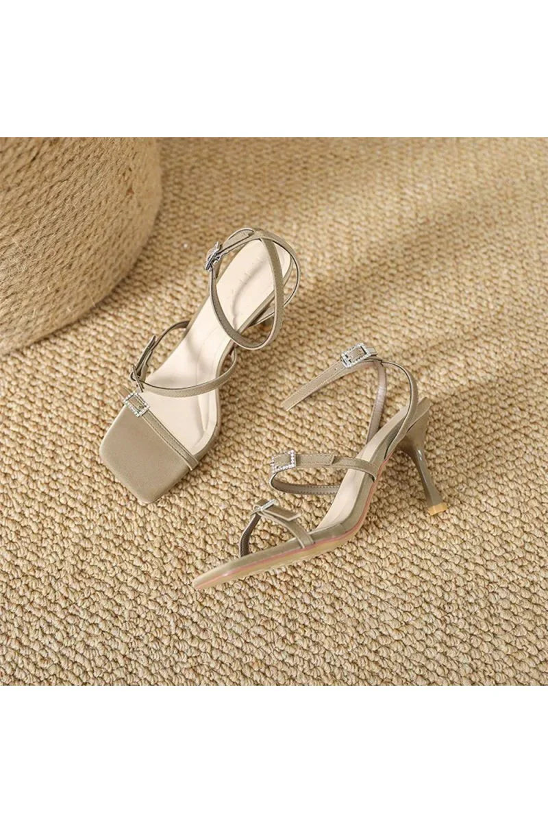 Strappy Open Toe Ankle Buckle Stiletto High Heels