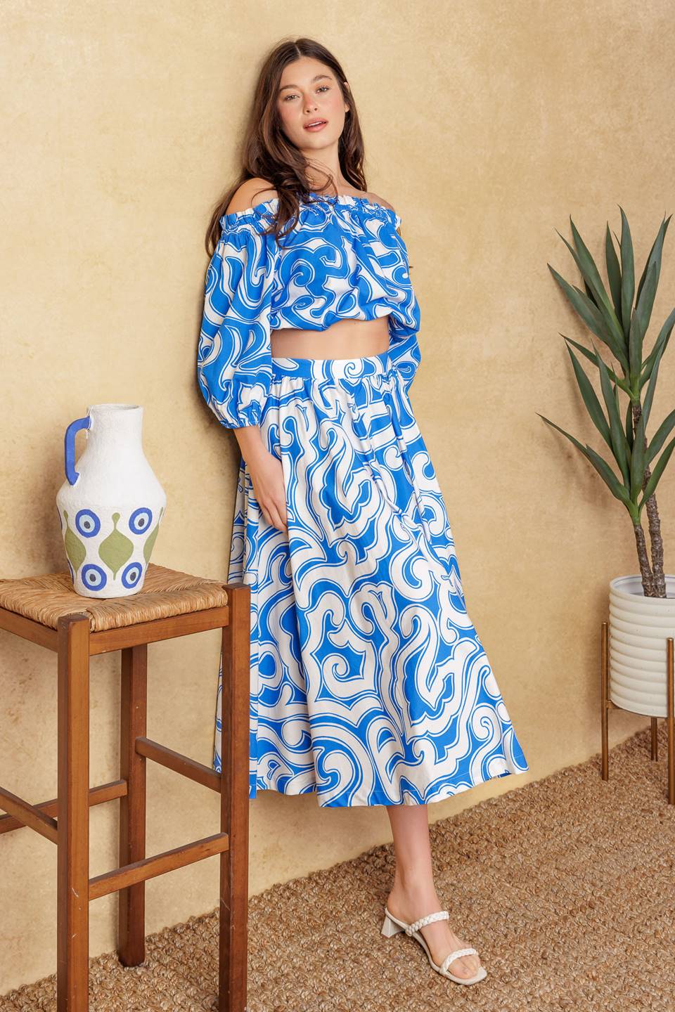 BEACH DAY TOP SKIRT SET BLUE WHITE