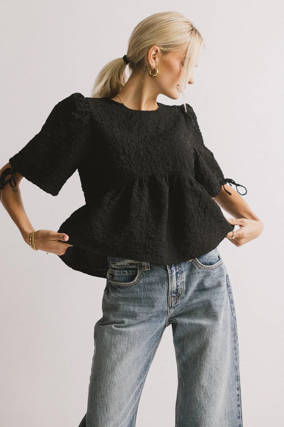 Alessia Peplum Top in Black