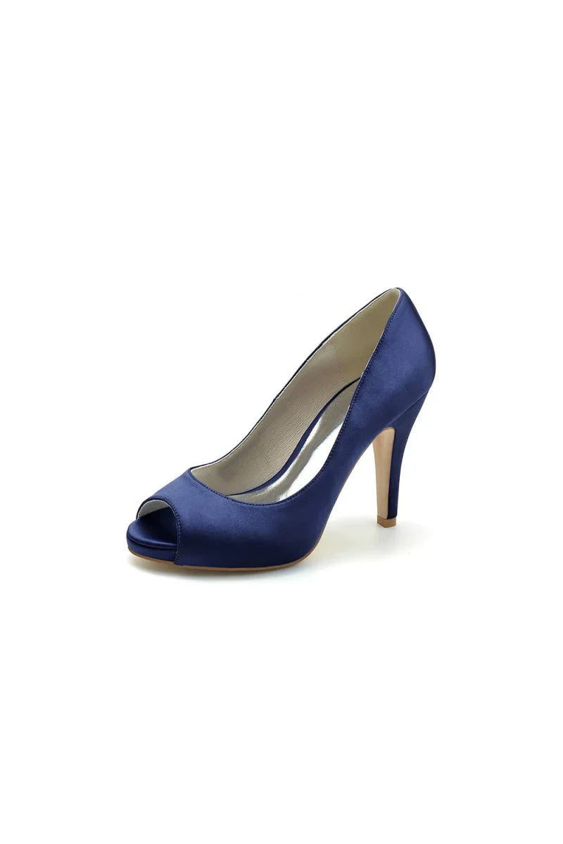 Peep Toe Slip on Satin Stiletto Heels