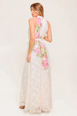 ROSE GARDEN IVORY LACE HALTER MAXI DRESS