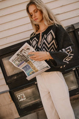 Angelica Geometric Cardigan in Black FINAL SALE