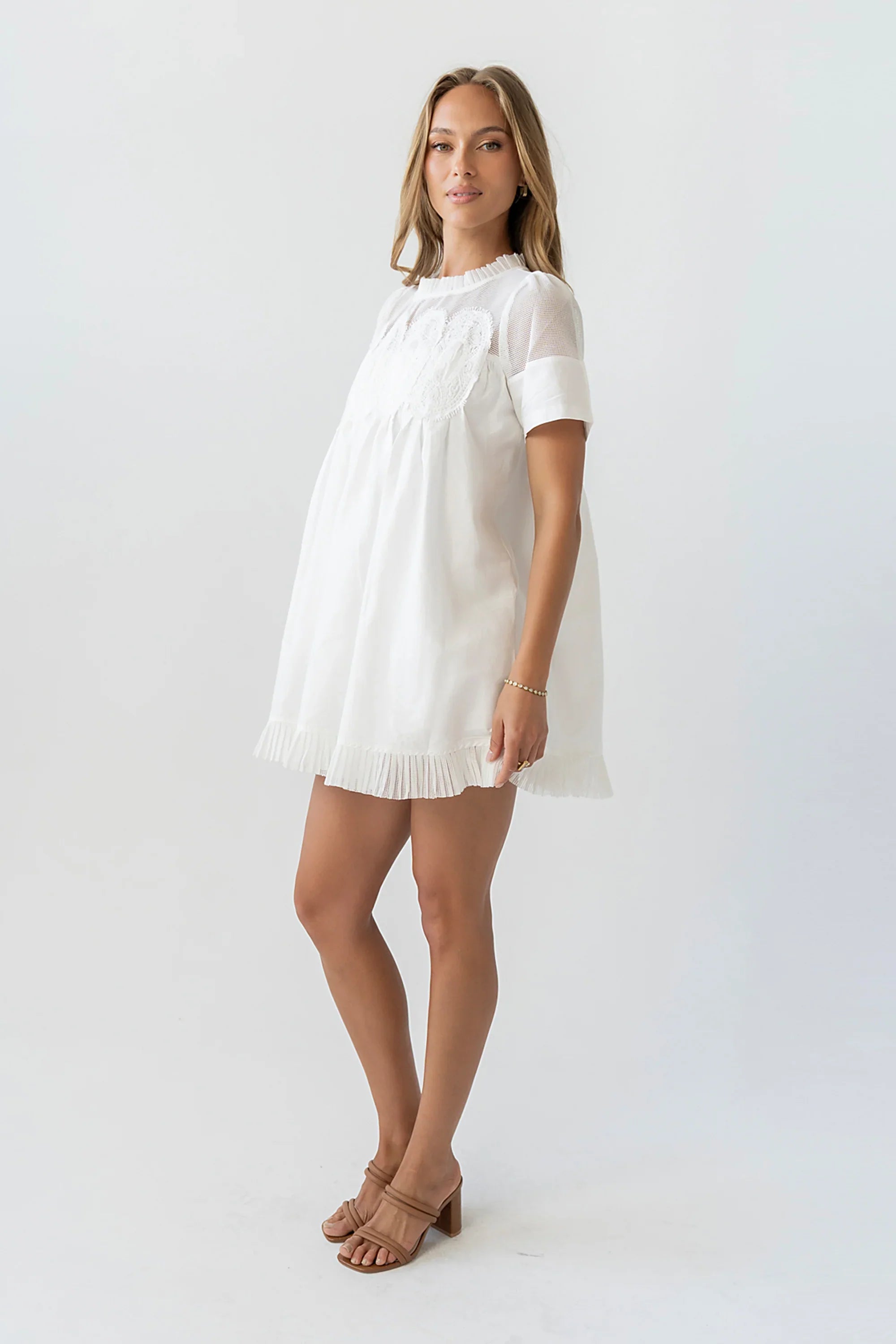 Russel Mesh Mini Dress in Off White