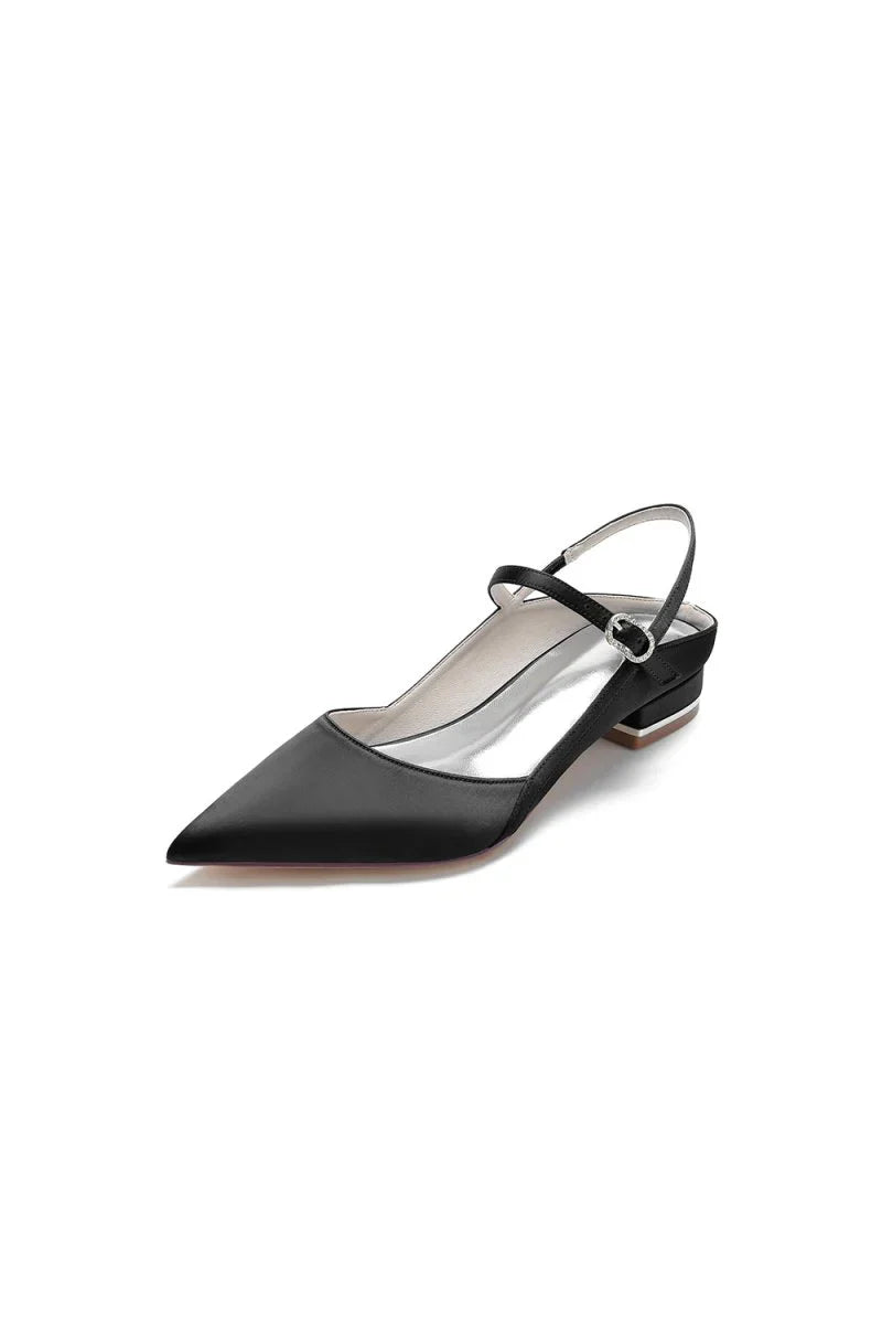 Satin Pointed Toe Buckle Kitten Heels