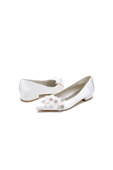 Satin Champagne Flats with Delicate Flower Embellishments