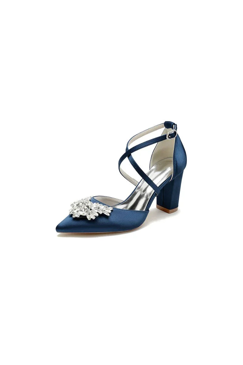 White Cross Strap Pump with Crystal Flower Accent