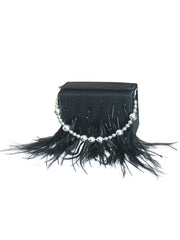 Womens Orstrich Feather Beaded Clutch Bags