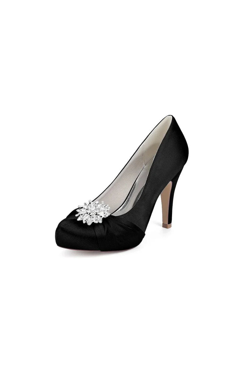Silver High Heels with Crystal Bow Decoration