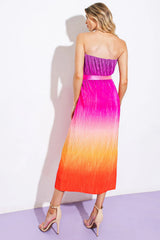 GIVE IT A GO STRAPLESS OMBRE MIDI DRESS