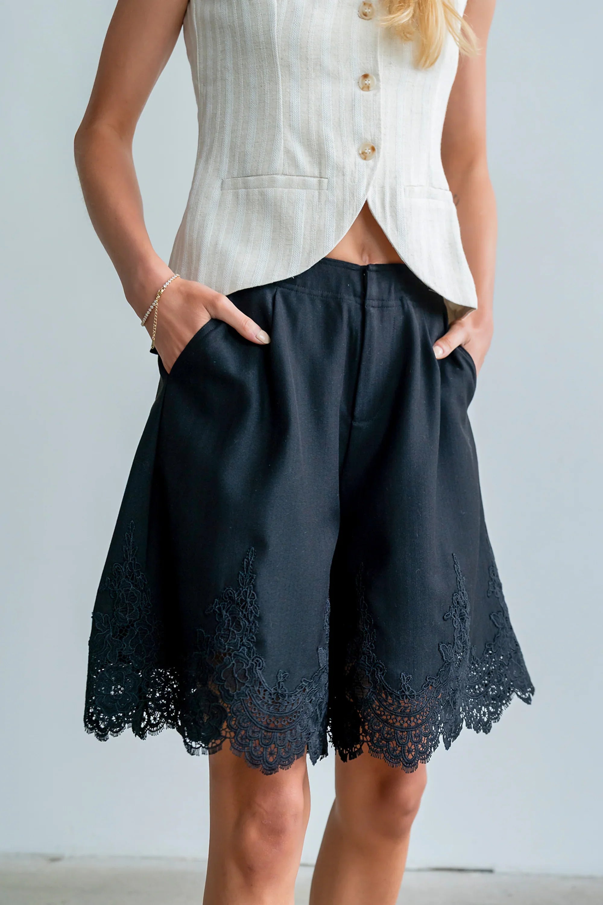 Mazie Lace Trim Shorts in Black