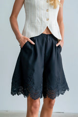 Mazie Lace Trim Shorts in Black