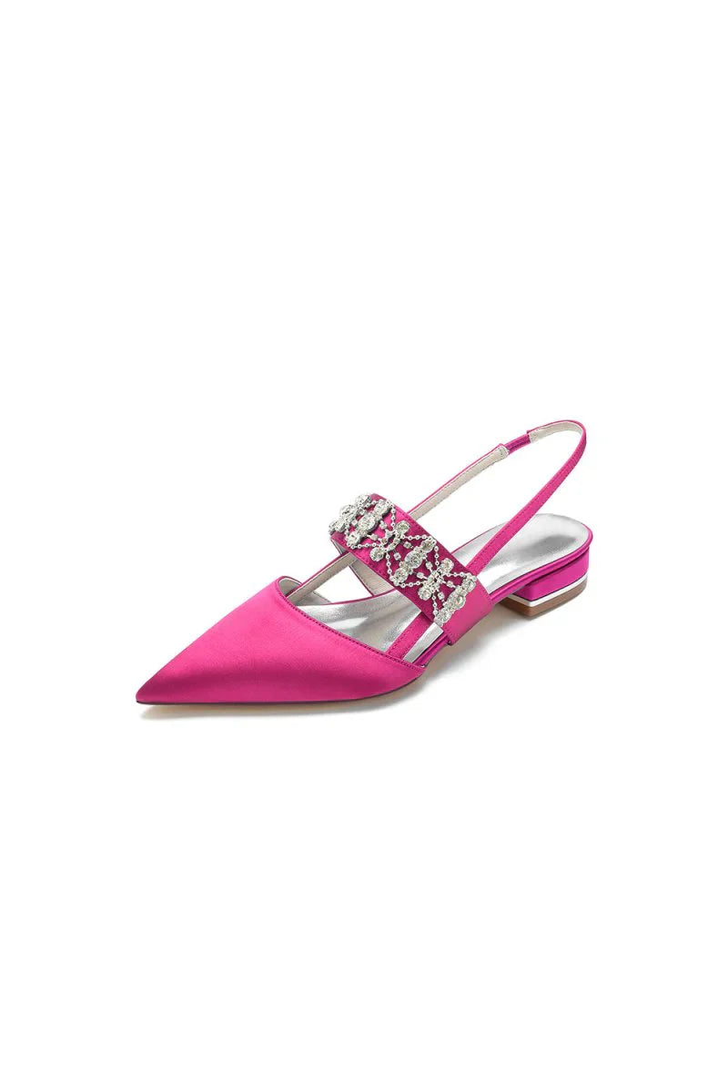 Pointed Toe Rhinestone Beaded Kitten Heels