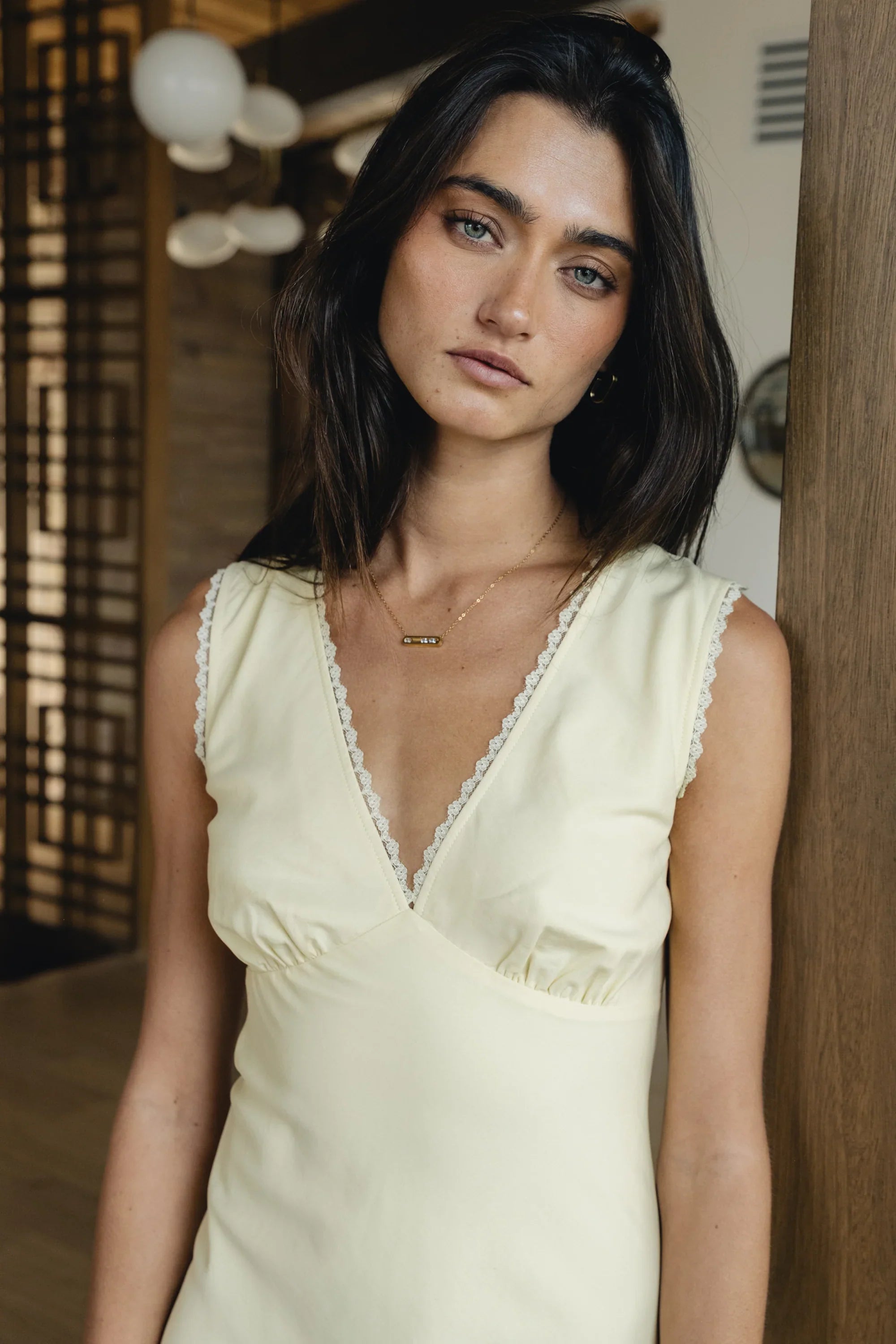 Hailey Lace Trim Maxi Dress in Yellow